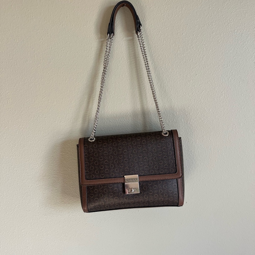 Guess Brown Monogram Shoulder Bag